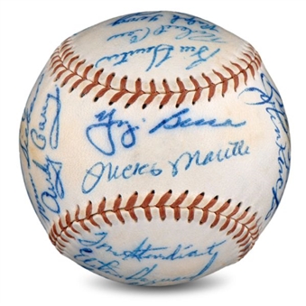 1956 World Champion New York Yankees Team Signed Baseball With 27 Signatures Including Mantle